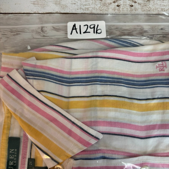 Ralph Lauren Linen Top 2X Lagenlook Beachy Preppy Natural Stripe Boxy Roomy LRL - Picture 13 of 13